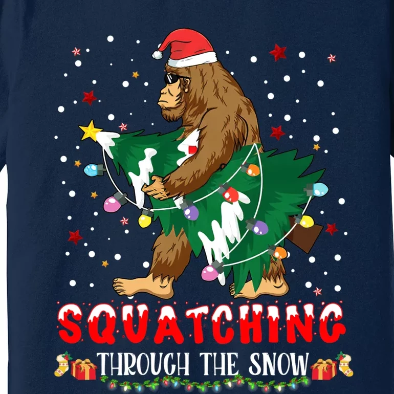 Sasquatch Christmas Squatching Bigfoot Santa Xmas Tree Light Premium T-Shirt