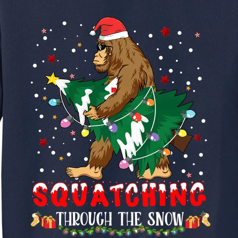 Sasquatch Christmas Squatching Bigfoot Santa Xmas Tree Light Tall Sweatshirt