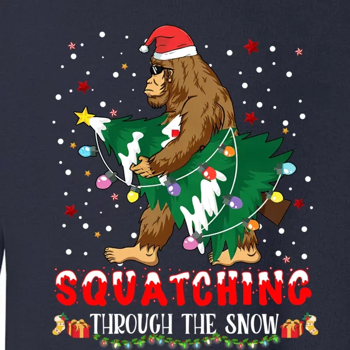 Sasquatch Christmas Squatching Bigfoot Santa Xmas Tree Light Toddler Sweatshirt