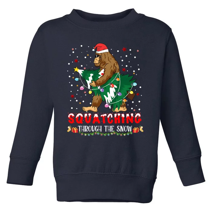 Sasquatch Christmas Squatching Bigfoot Santa Xmas Tree Light Toddler Sweatshirt