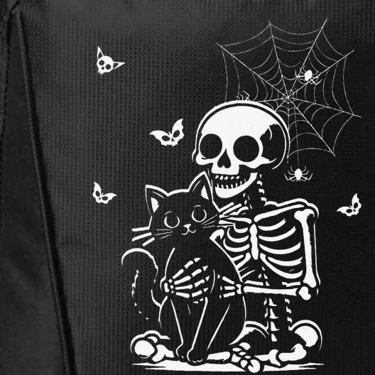 Skeleton Cat Skull Holding Kitty Cute Goth Halloween City Backpack