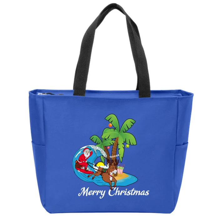 Surfing Christmas Santa Claus Comes To The City Funny Gift Zip Tote Bag