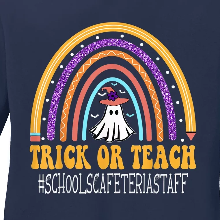 Schools Cafeteria Staff Rainbow Trick or teach Halloween Ladies Long Sleeve Shirt