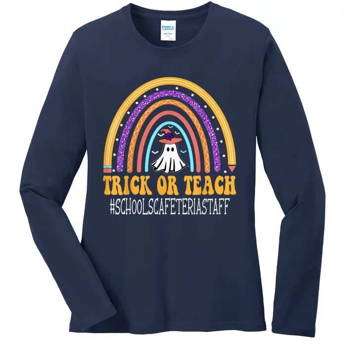 Schools Cafeteria Staff Rainbow Trick or teach Halloween Ladies Long Sleeve Shirt