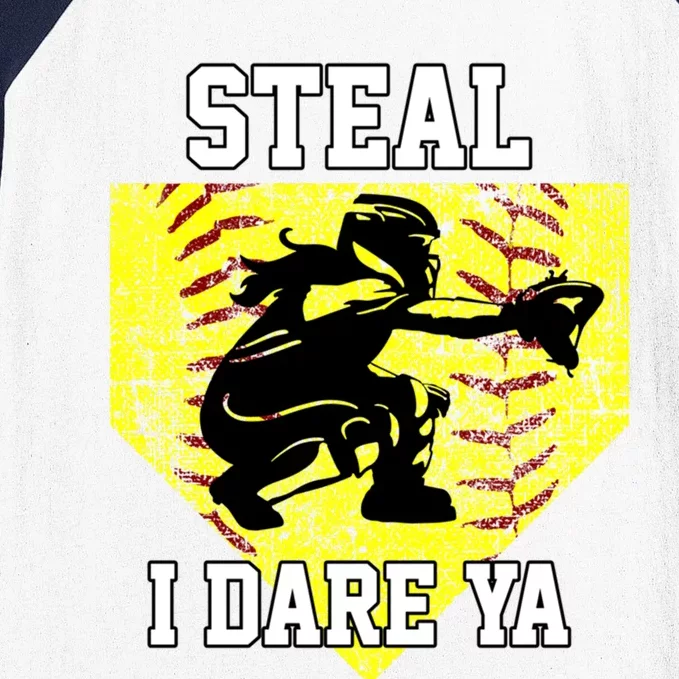 Softball Catcher Steal I Dare Ya Funny Player Gift Baseball Sleeve Shirt