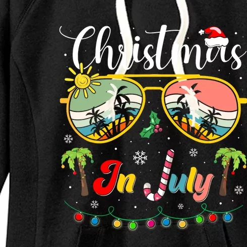 Santa Claus Sunglasses Beach Christmas In July Women's Fleece Hoodie