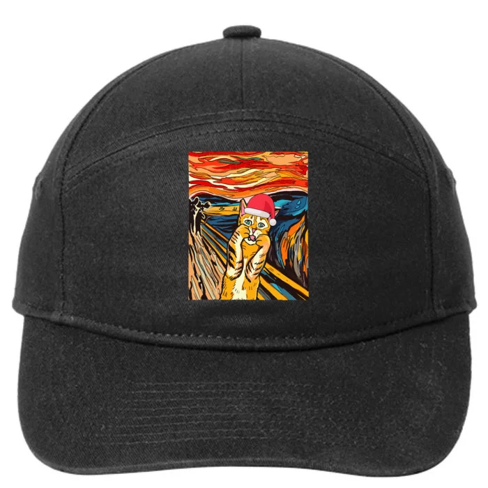 Santa Cat Scream Christmas 7-Panel Snapback Hat