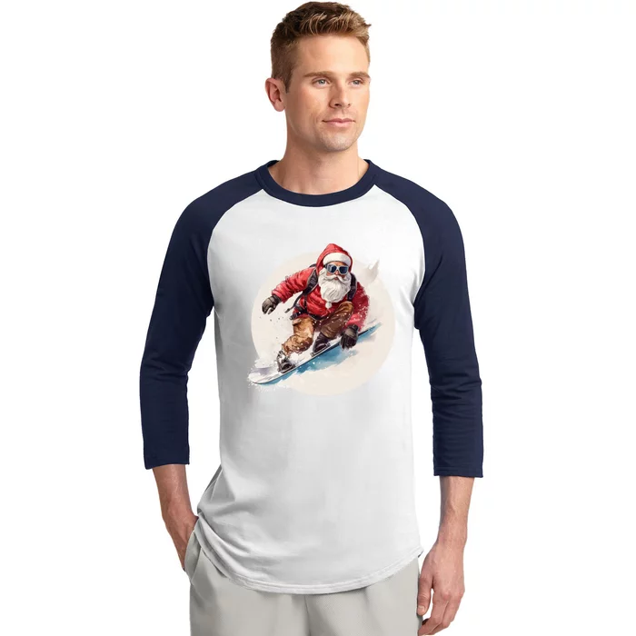 Snowboarding Christmas Santa Claus Snowboarder Winter Sport Gift Baseball Sleeve Shirt