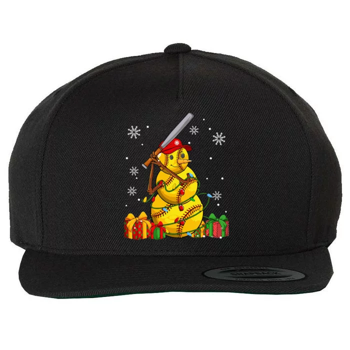 Softball Christmas Snowman Wearing Santa Hat Pajamas Wool Snapback Cap