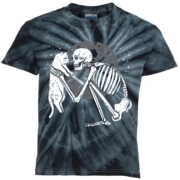 Skeleton Cat Skull Kitty Cute Goth Halloween Kids Tie-Dye T-Shirt