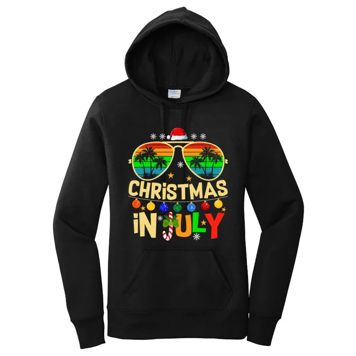 Santa Claus Sunglasses Beach Christmas In July Women's Pullover Hoodie