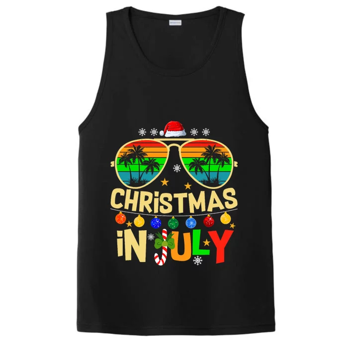 Santa Claus Sunglasses Beach Christmas In July Performance Tank