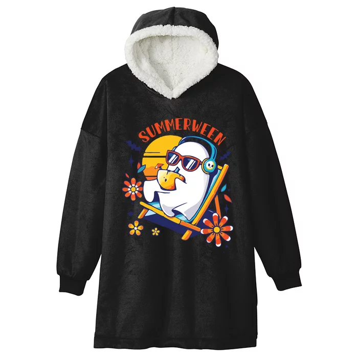 Summerween Cute Spooky Summer Ghost Halloween Lover Hooded Wearable Blanket