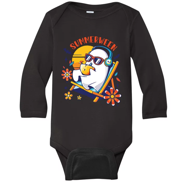 Summerween Cute Spooky Summer Ghost Halloween Lover Baby Long Sleeve Bodysuit