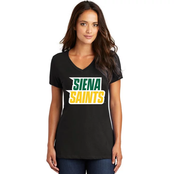 Siena College Saints New Stacked Type Women's V-Neck T-Shirt