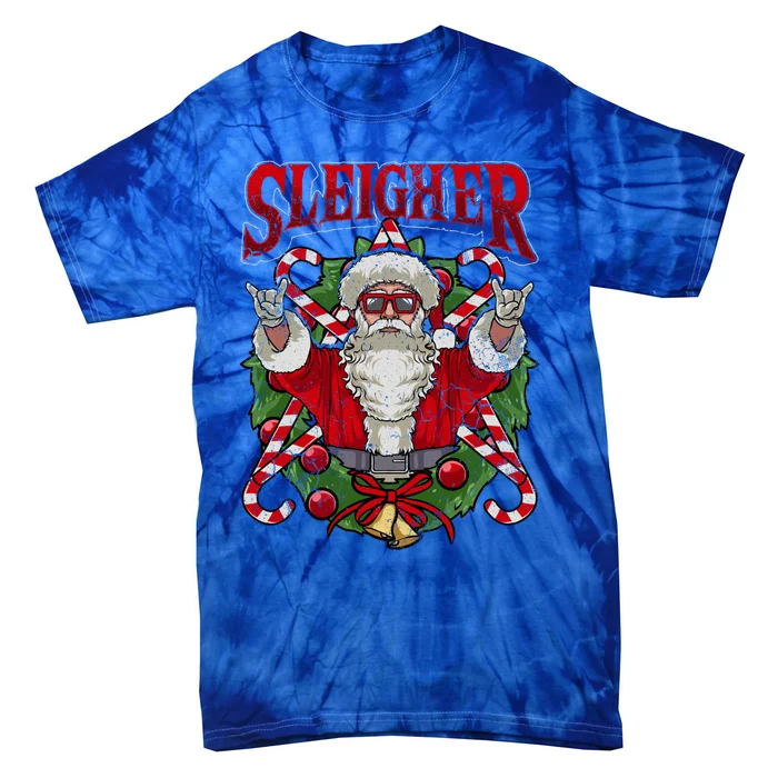 Sleigher Christmas Santa Claus Rock Metal Music Dad Teen Cool Gift Tie-Dye T-Shirt