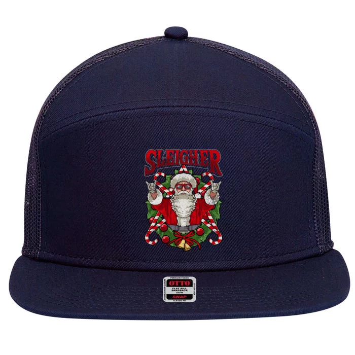 Sleigher Christmas Santa Claus Rock Metal Music Dad Teen Cool Gift 7 Panel Mesh Trucker Snapback Hat