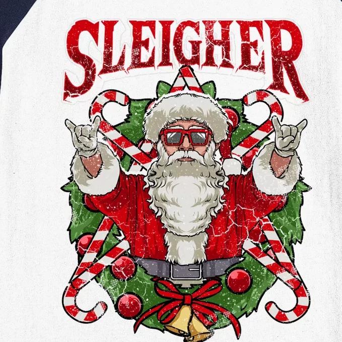 Sleigher Christmas Santa Claus Rock Metal Music Dad Teen Cool Gift Baseball Sleeve Shirt