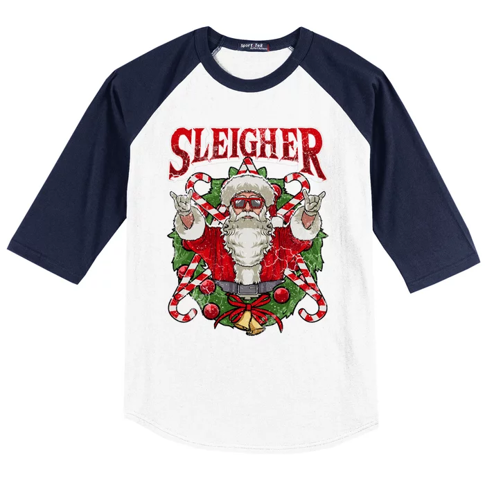 Sleigher Christmas Santa Claus Rock Metal Music Dad Teen Cool Gift Baseball Sleeve Shirt