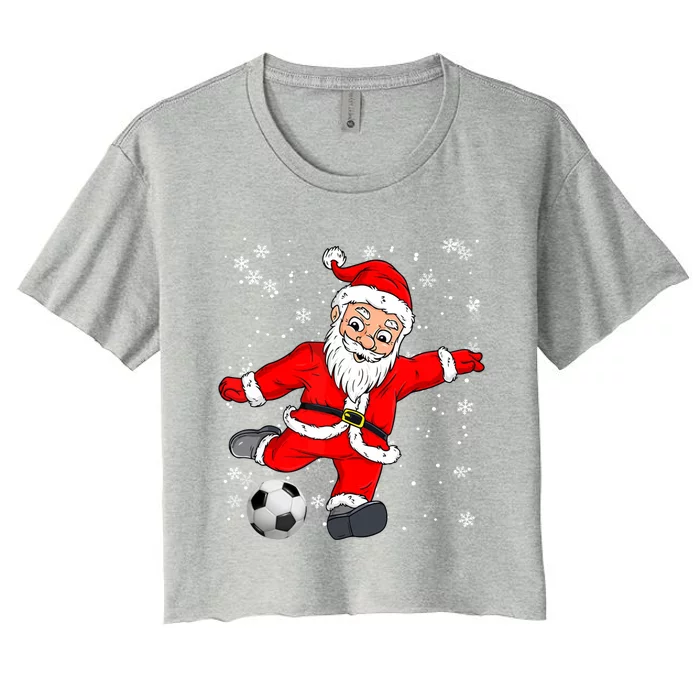 Santa Claus Soccer Christmas Xmas Party Sport Lover Funny Gift Women's Crop Top Tee