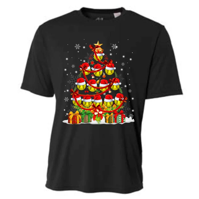 Santa Claus Softball Ball Xmas Tree Lights Merry Christmas Gift Cooling Performance Crew T-Shirt