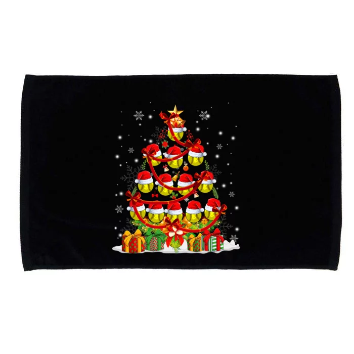 Santa Claus Softball Ball Xmas Tree Lights Merry Christmas Gift Microfiber Hand Towel