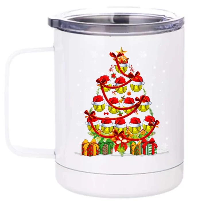 Santa Claus Softball Ball Xmas Tree Lights Merry Christmas Gift Front & Back 12oz Stainless Steel Tumbler Cup