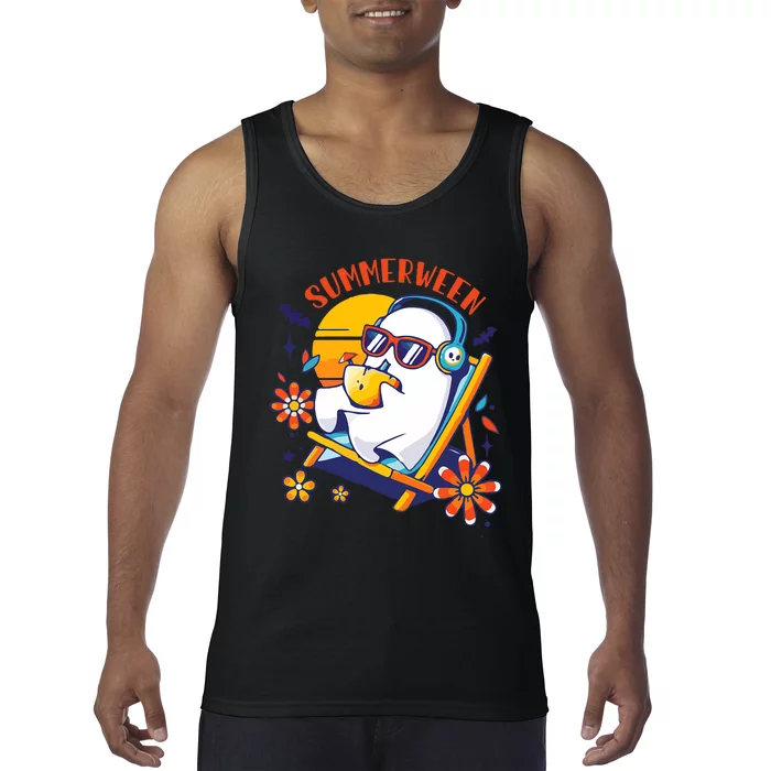 Summerween Cute Spooky Summer Ghost Halloween Lover Tank Top