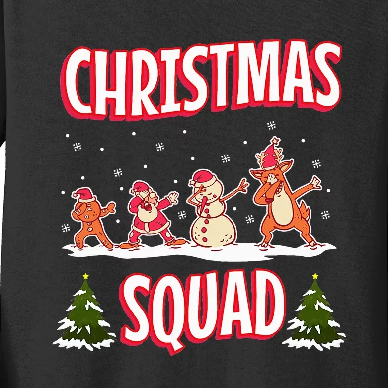 Snow Christmas Squad Santa Claus Gingerbread Frosty Snowman Kids Long Sleeve Shirt