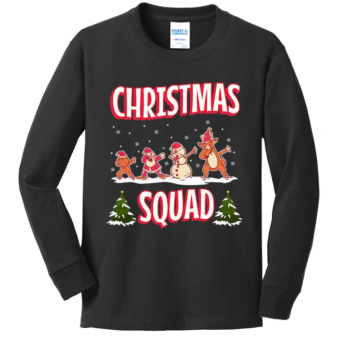 Snow Christmas Squad Santa Claus Gingerbread Frosty Snowman Kids Long Sleeve Shirt