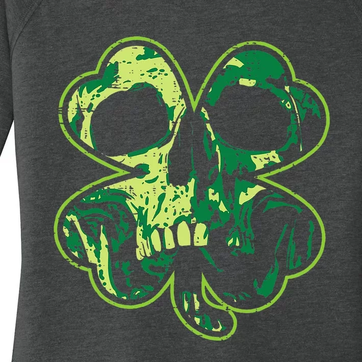 Shamrock Clover Skull Cool Irish St Patricks Day Women's Perfect Tri Tunic Long Sleeve Shirt