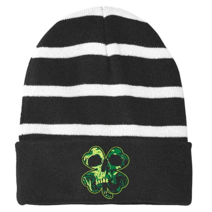 Shamrock Clover Skull Cool Irish St Patricks Day Striped Beanie with Solid Band