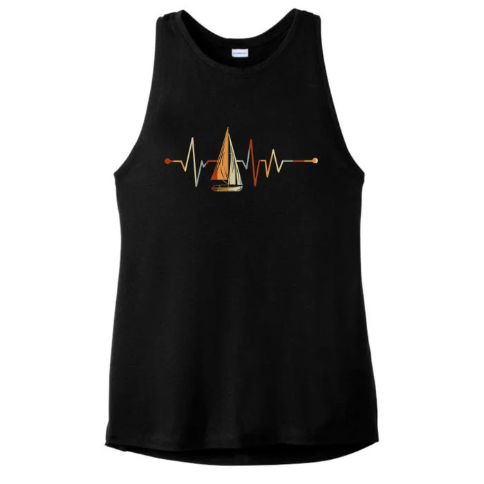 Sea Captain Sail Boat Heartbeat Boat Sailing Ladies Tri-Blend Wicking Tank