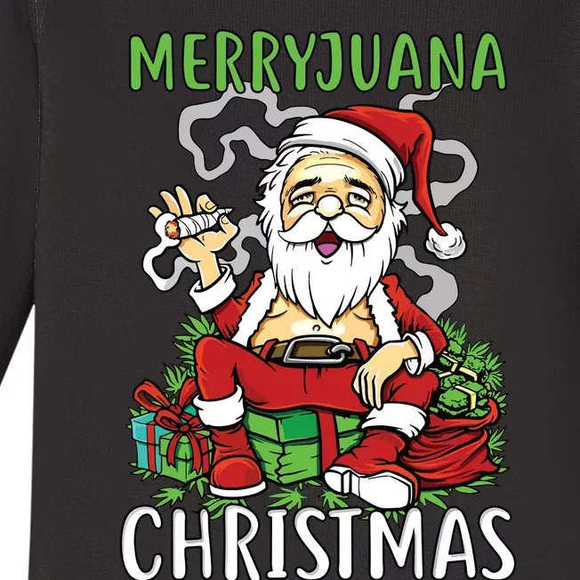 Santa Claus Smoking Weed Marryjuana Christmas 420 Baby Long Sleeve Bodysuit