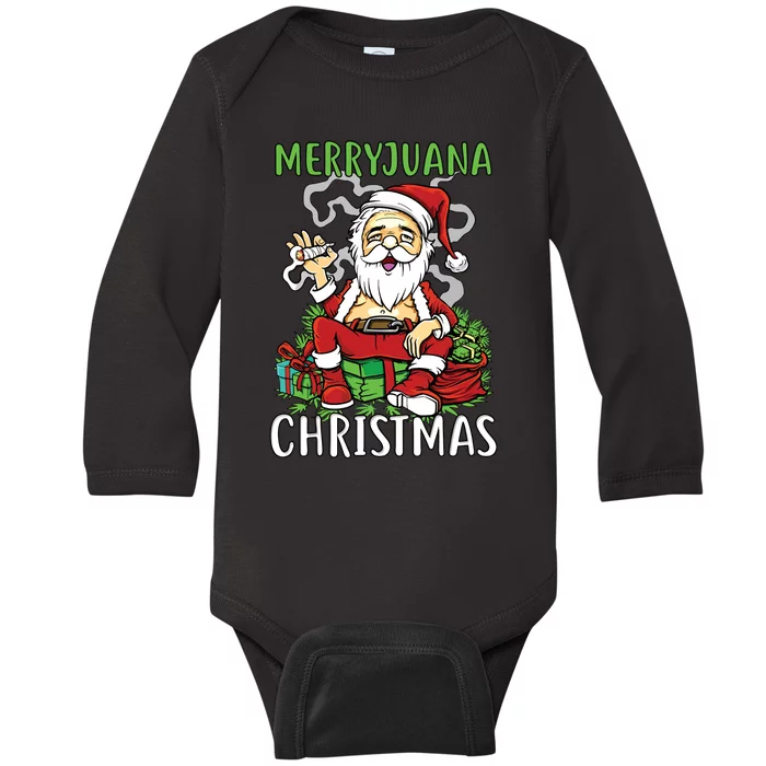 Santa Claus Smoking Weed Marryjuana Christmas 420 Baby Long Sleeve Bodysuit