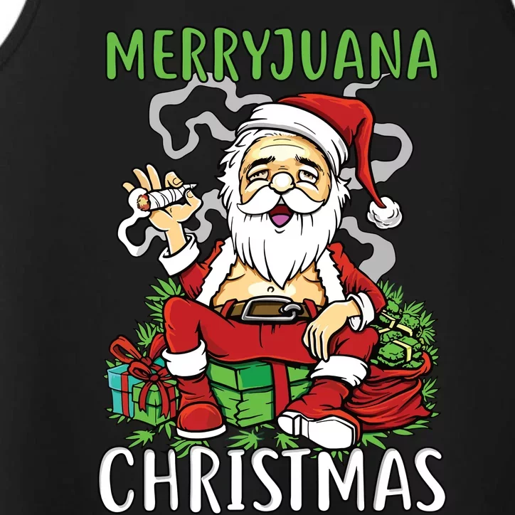 Santa Claus Smoking Weed Marryjuana Christmas 420 Performance Tank