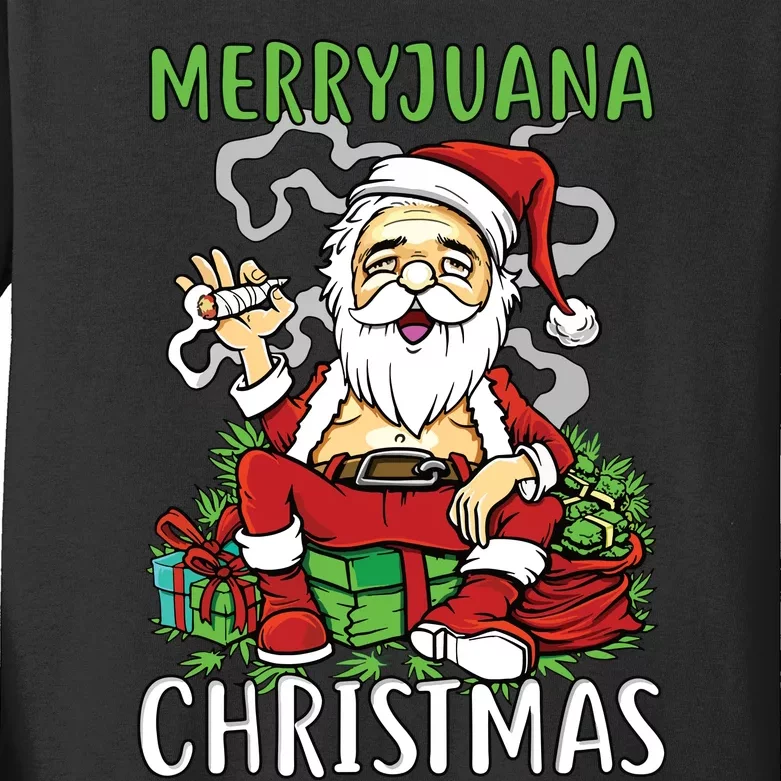 Santa Claus Smoking Weed Marryjuana Christmas 420 Kids Long Sleeve Shirt