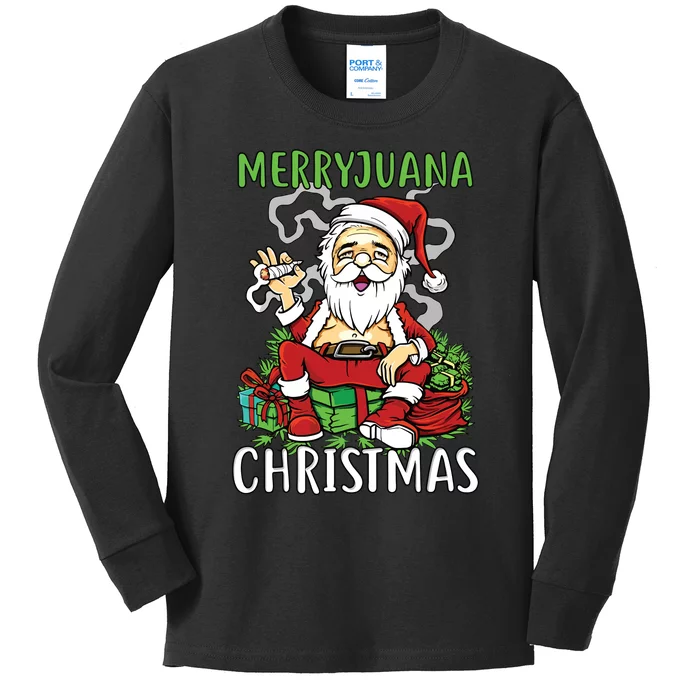 Santa Claus Smoking Weed Marryjuana Christmas 420 Kids Long Sleeve Shirt