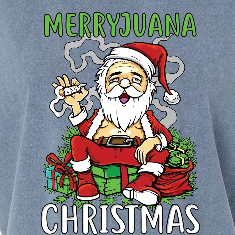 Santa Claus Smoking Weed Marryjuana Christmas 420 Garment-Dyed Women's Muscle Tee