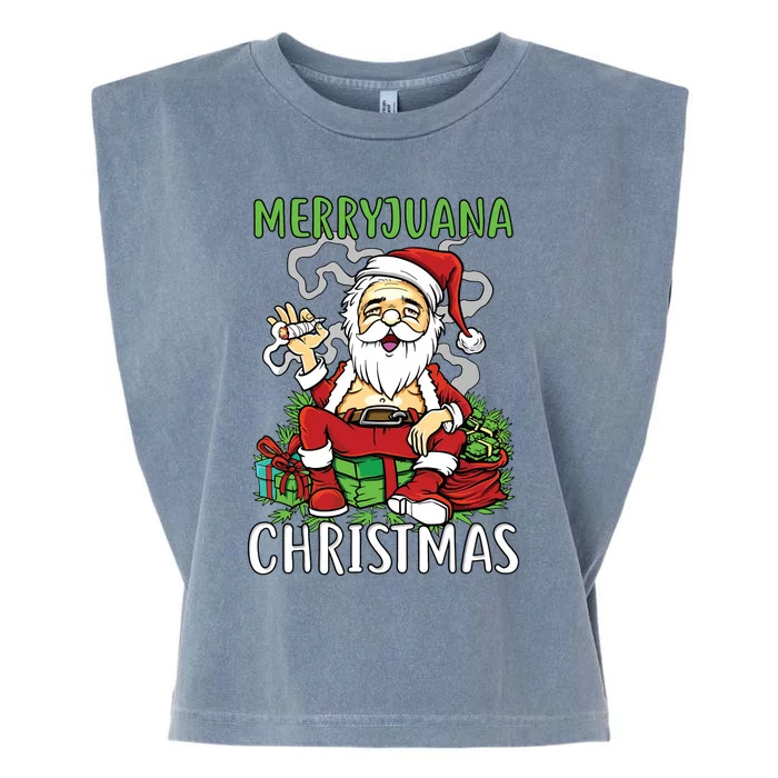 Santa Claus Smoking Weed Marryjuana Christmas 420 Garment-Dyed Women's Muscle Tee