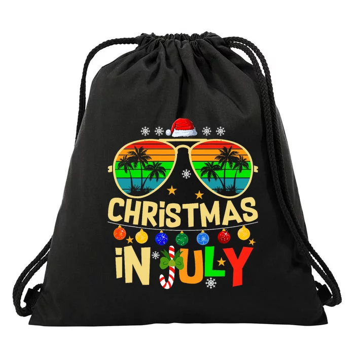 Santa Claus Sunglasses Beach Christmas In July Drawstring Bag