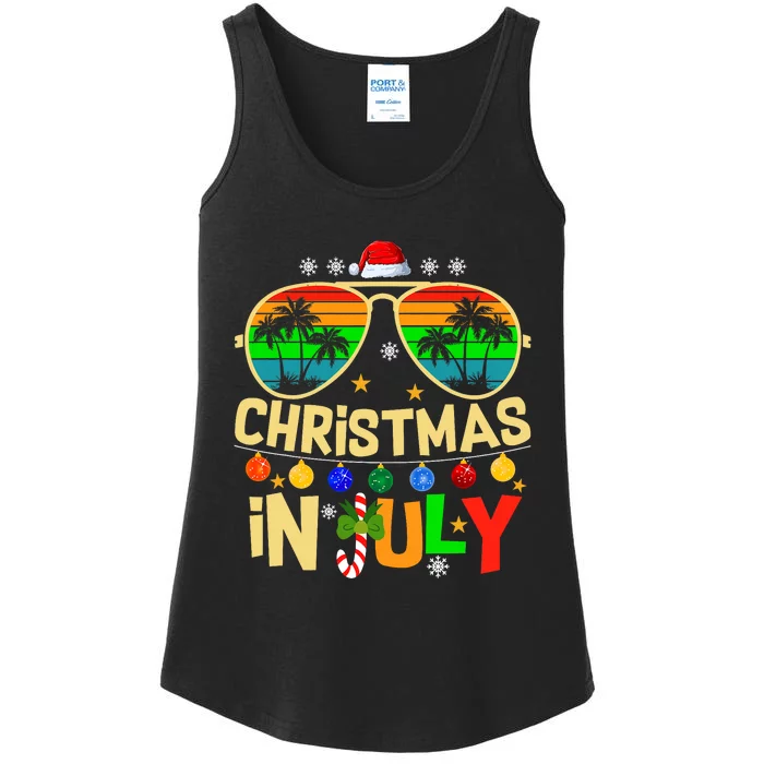 Santa Claus Sunglasses Beach Christmas In July Ladies Essential Tank