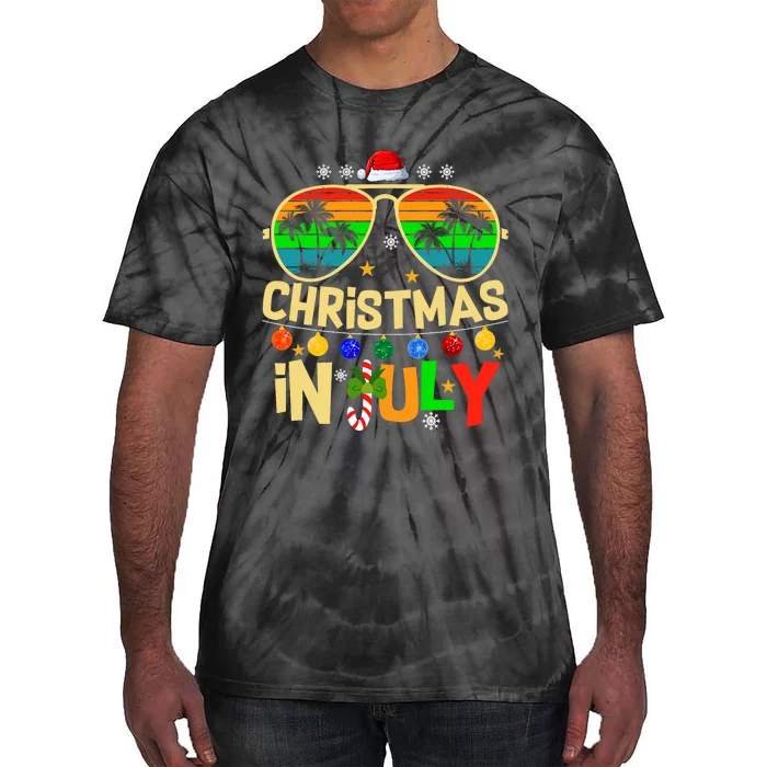 Santa Claus Sunglasses Beach Christmas In July Tie-Dye T-Shirt