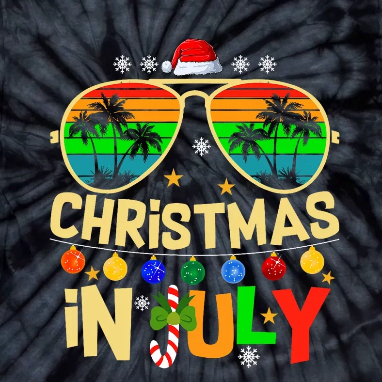 Santa Claus Sunglasses Beach Christmas In July Tie-Dye T-Shirt