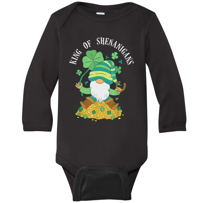 Shenanigans Coordinator St Patrick's Day Gnomes Green Baby Long Sleeve Bodysuit