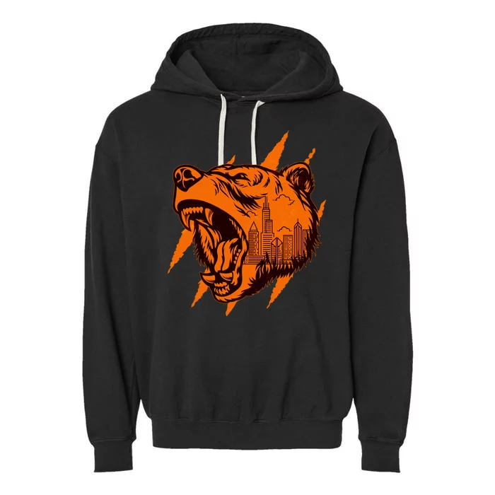 Sporty Chicago Skyline Roaring Bear Garment-Dyed Fleece Hoodie