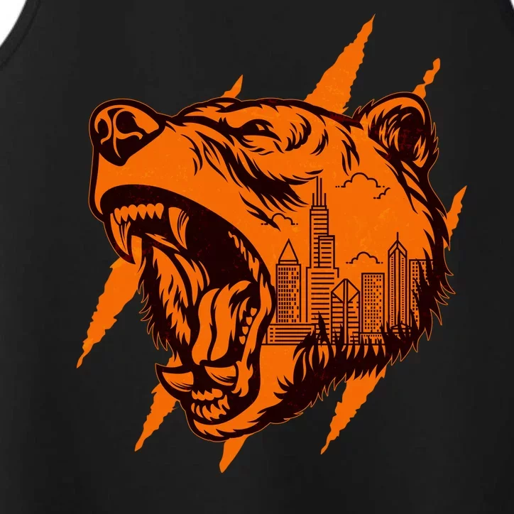 Sporty Chicago Skyline Roaring Bear Performance Tank