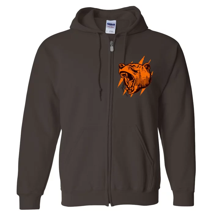 Sporty Chicago Skyline Roaring Bear Full Zip Hoodie