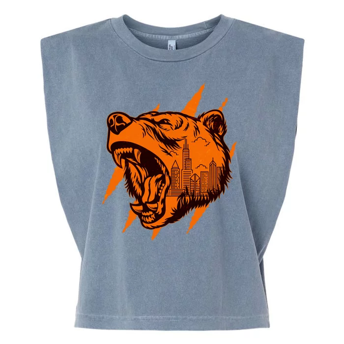 Sporty Chicago Skyline Roaring Bear Garment-Dyed Women's Muscle Tee