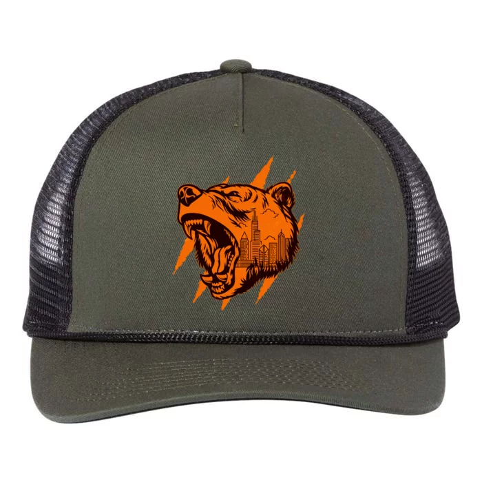 Sporty Chicago Skyline Roaring Bear Retro Rope Trucker Hat Cap